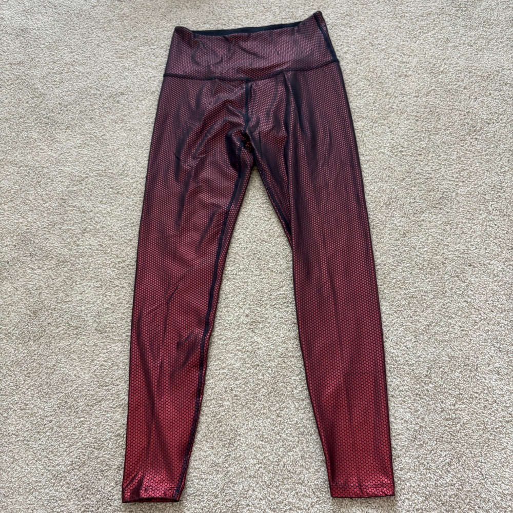 Beyond Yoga Spot On High Waisted Leggings Womens XL Red Metallic Athletic Sporty
